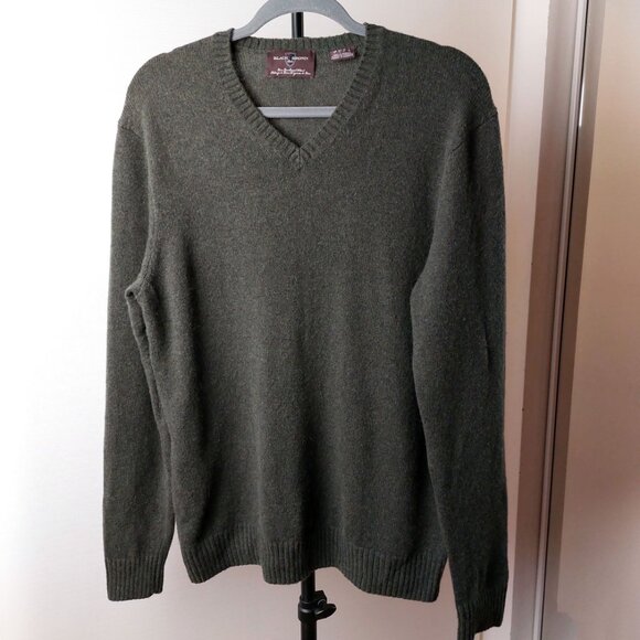 NWOT Moss Green Lambswool Blend Mens V-Neck Sweater L - Picture 1 of 7
